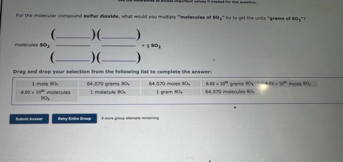 Solved For the molecular compound sulfur dioxide, what would