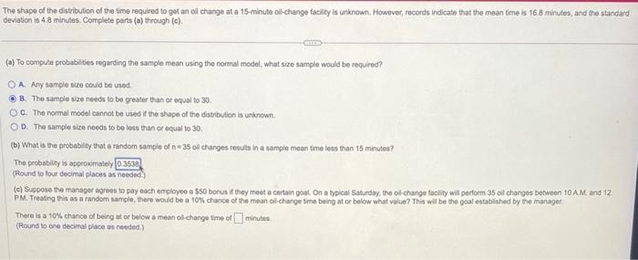 Solved The shape of the distribution of the time required to | Chegg.com