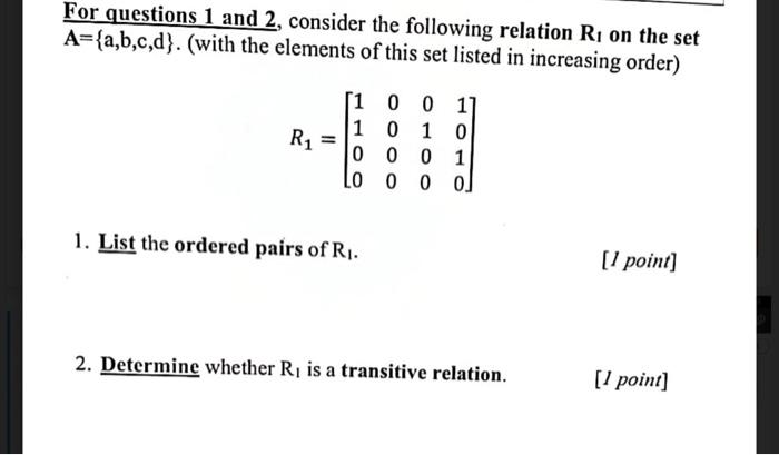 Solved For questions 1 and 2 , consider the following | Chegg.com