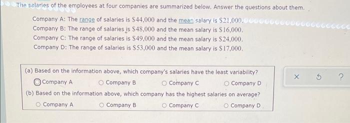 Solved The salaries of the employees at four companies are | Chegg.com