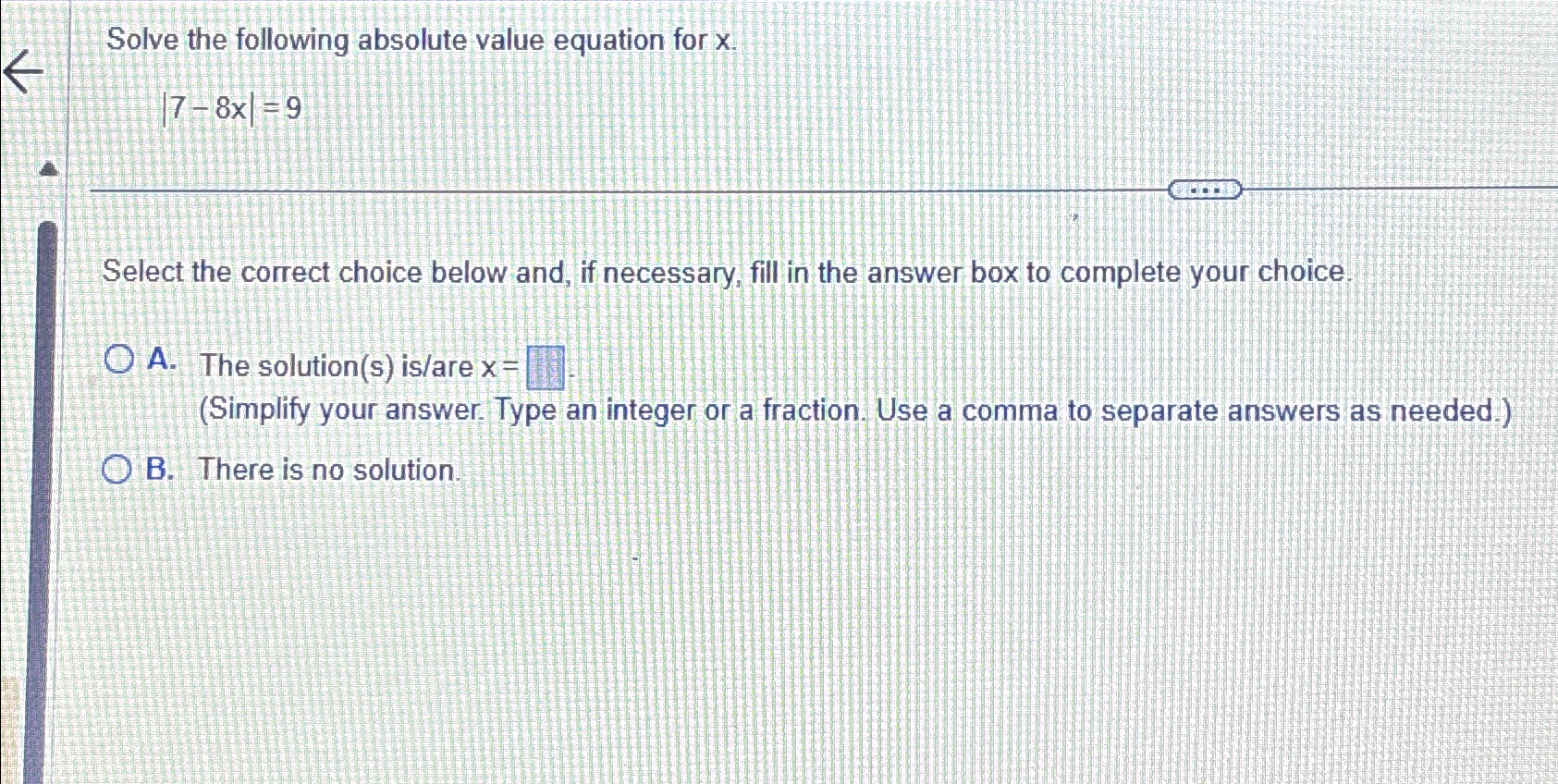 Solved Solve the following absolute value equation for | Chegg.com