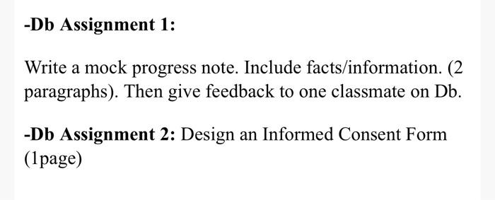 -Db Assignment 1: Write a mock progress note. Include | Chegg.com