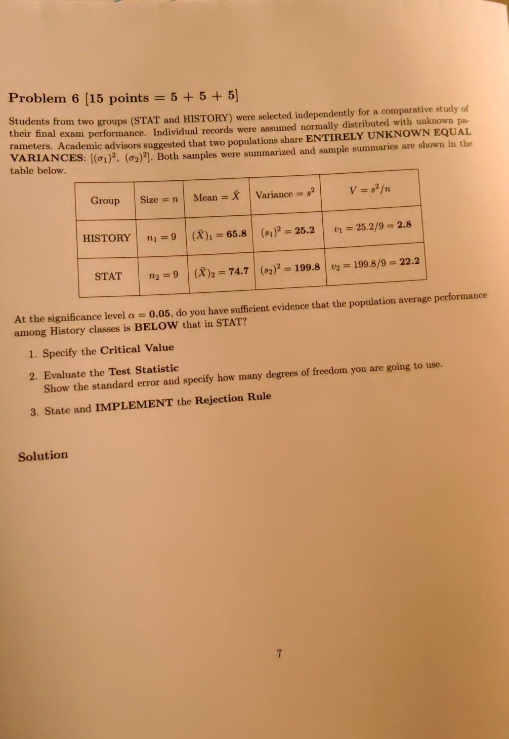 Solved Problem 6 [15 points = 5 + 5 + 5] Students from two | Chegg.com