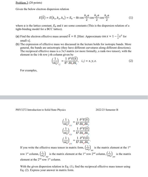 Solved Given the below electron dispersion relation | Chegg.com
