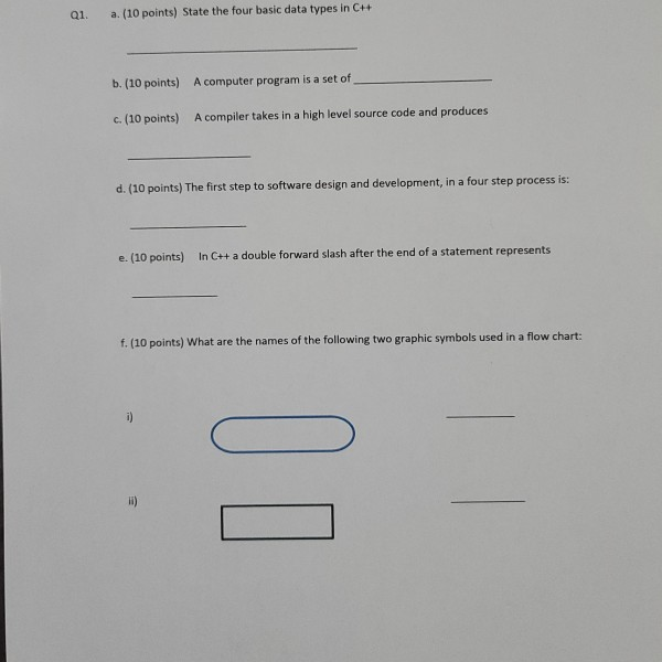Solved 01. a. (10 points) State the four basic data types in | Chegg.com