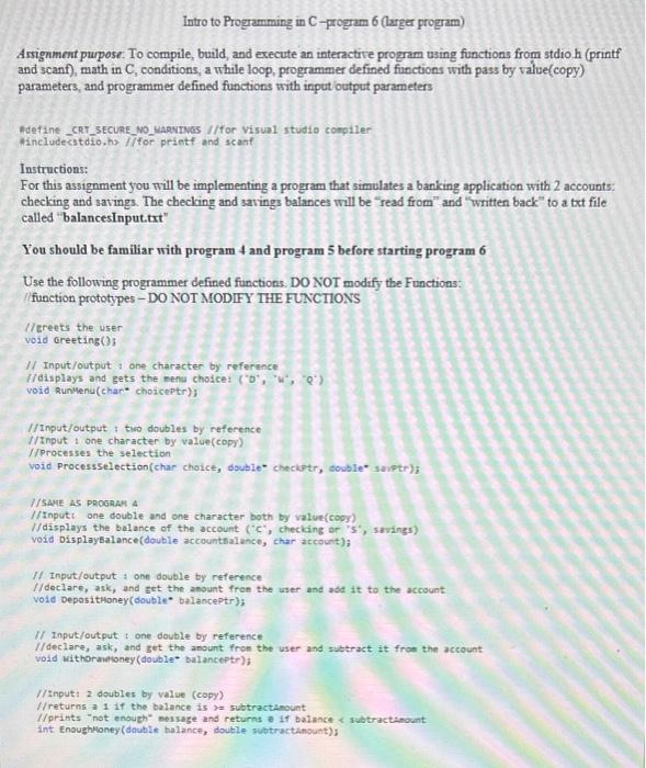 Solved Intro to Programming in C-program 6 (larger program) | Chegg.com