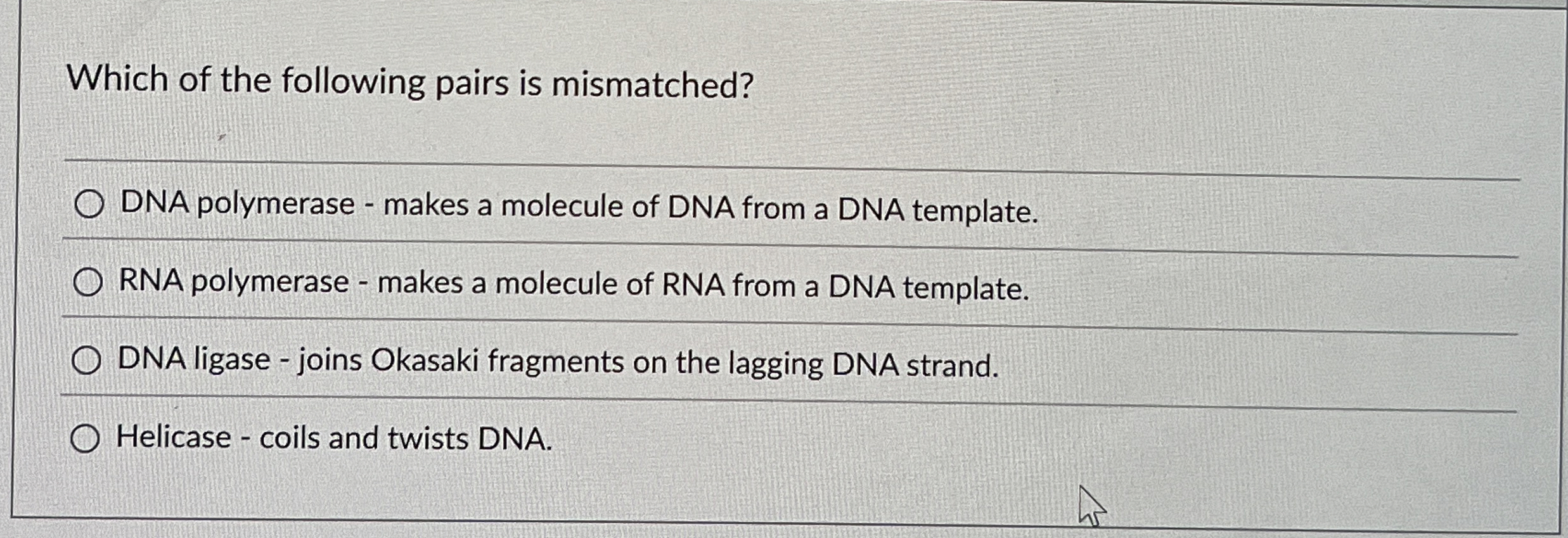 Solved Which of the following pairs is mismatched?DNA