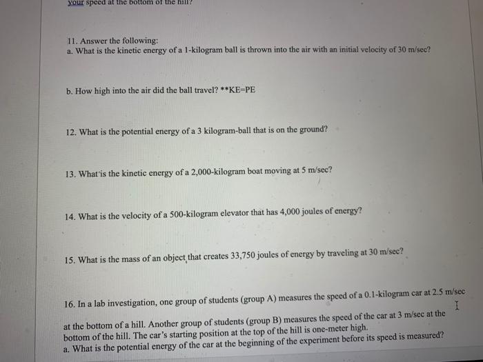 Answered: POTENTIAL & KINETIC ENERGIES WORKSHEET…