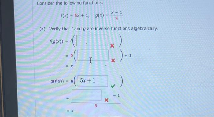 Solved Consider The Following Functions F X 5x 1 G X 5x−1