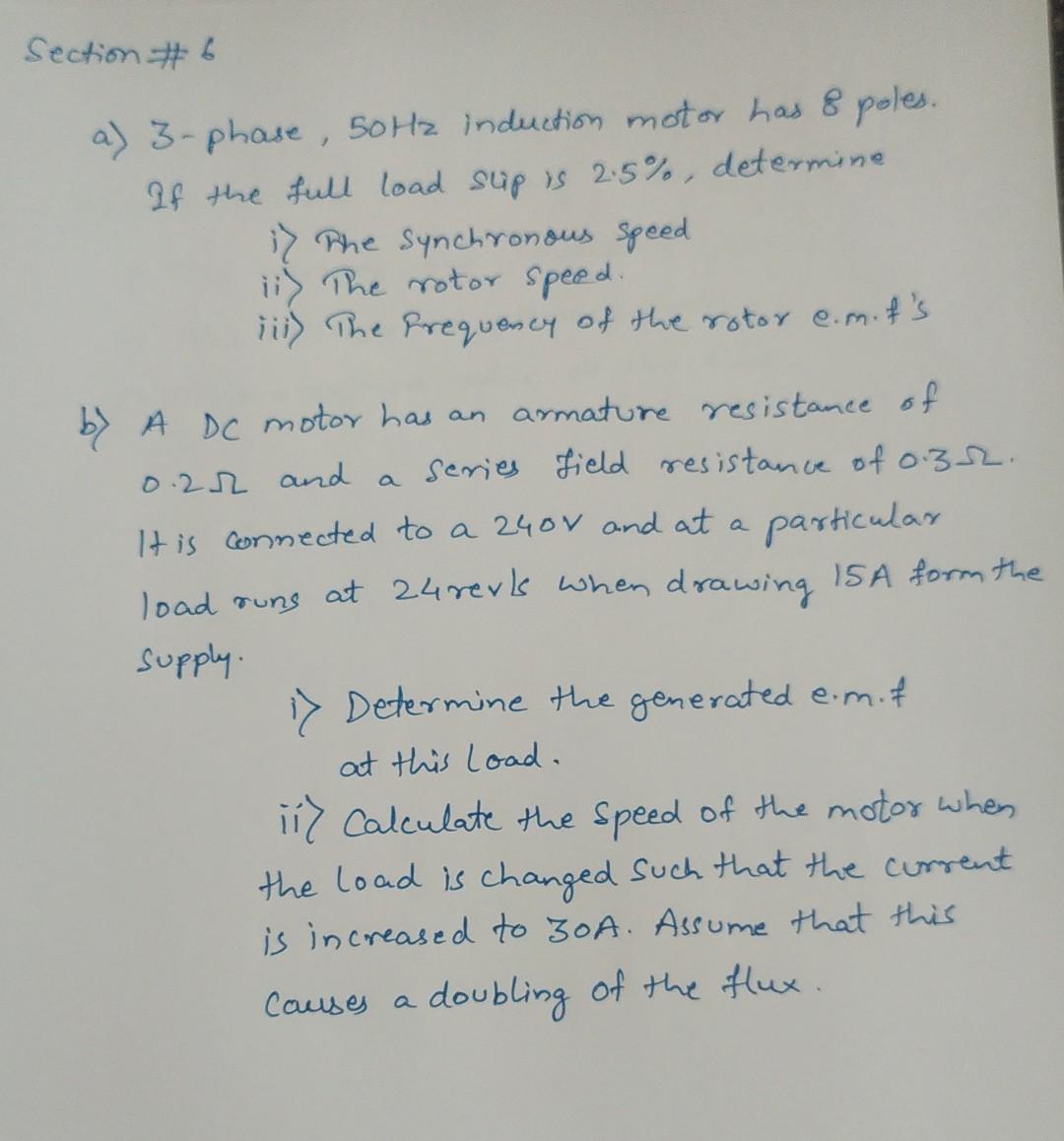 Solved rection \# 6 a) 3-phase, 50 Hz induction motor has 8 | Chegg.com