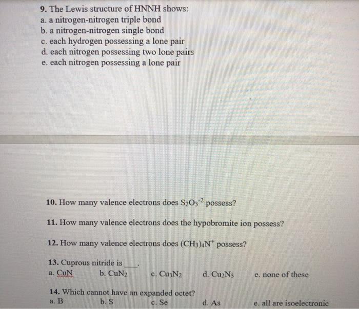 Solved 9. The Lewis structure of HNNH shows: a. a | Chegg.com