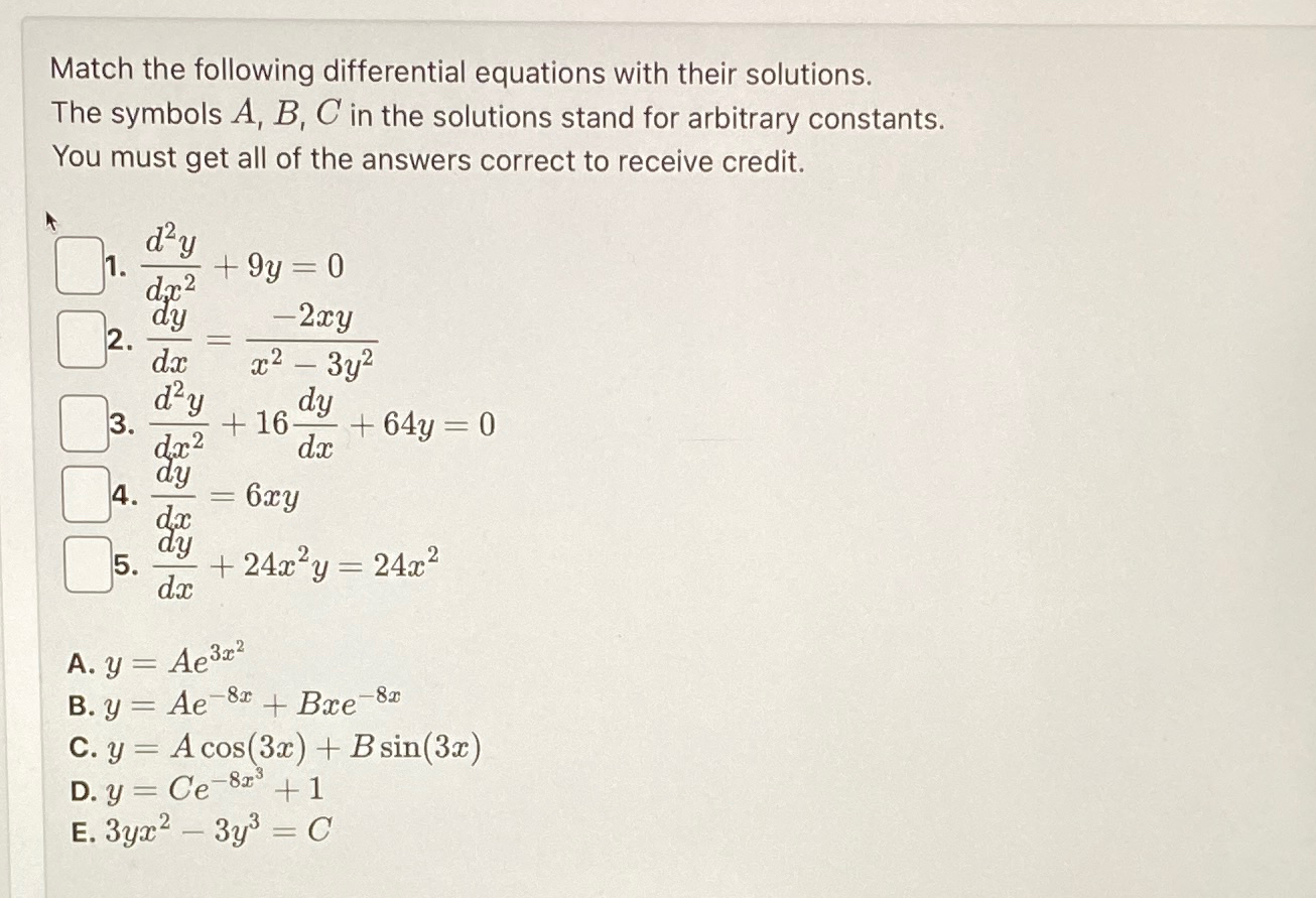 Solved Match the following differential equations with their | Chegg.com