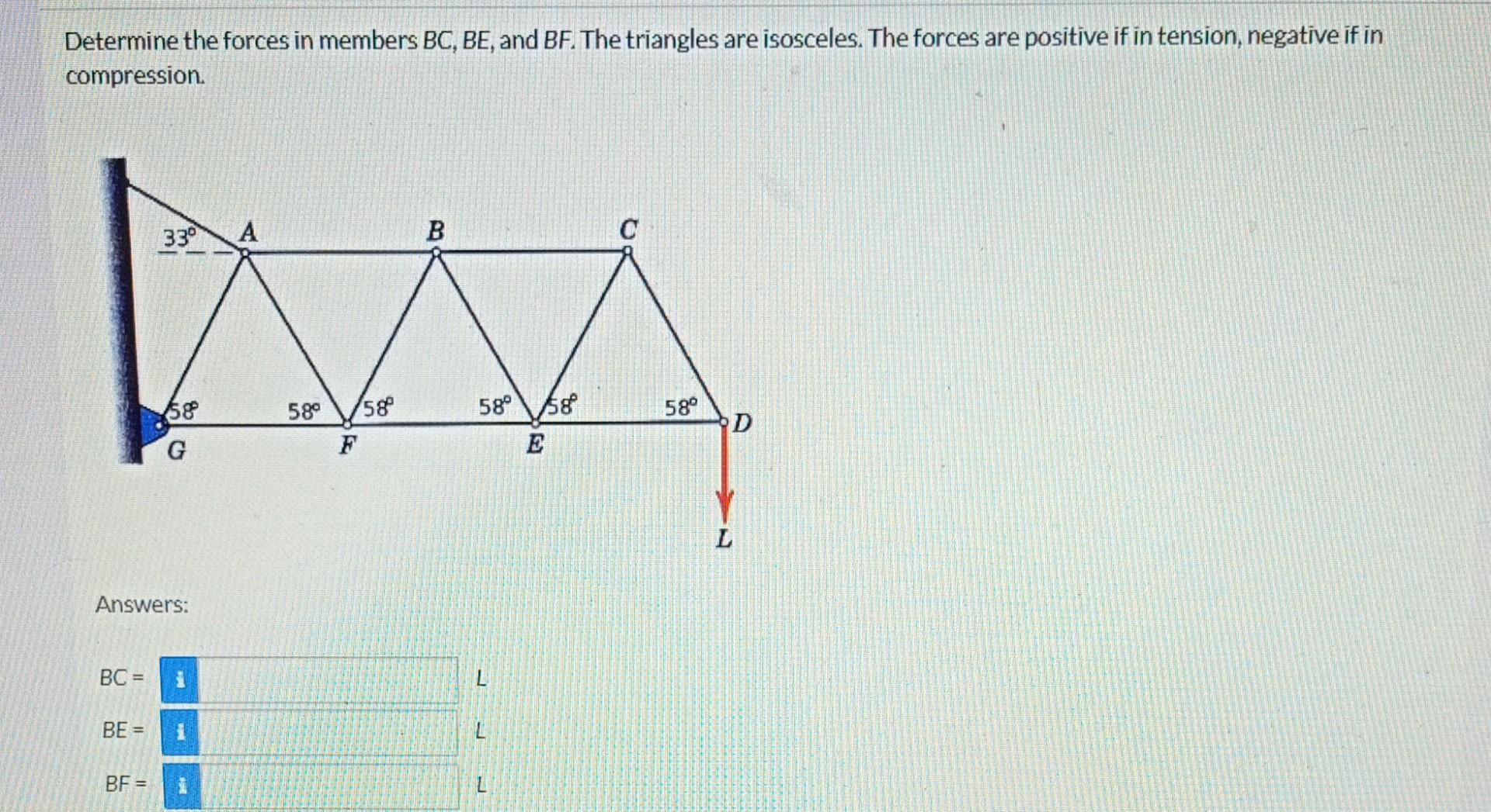 Solved Determine The Forces In Members BC, BE, And BF. The | Chegg.com