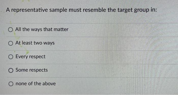 A representative sample must resemble the target | Chegg.com