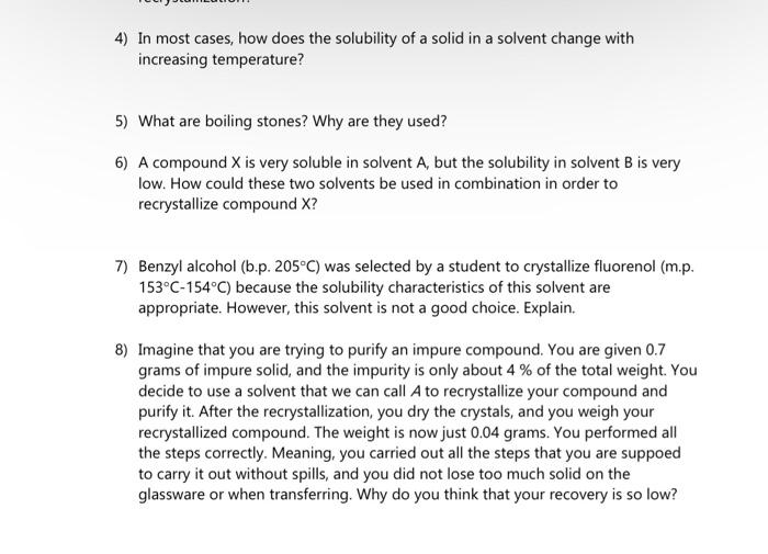 Solved 4) In most cases, how does the solubility of a solid | Chegg.com
