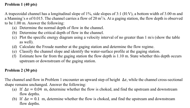 Solved Problem 2 (30 pts)The channel and flow in ﻿Problem 1 | Chegg.com