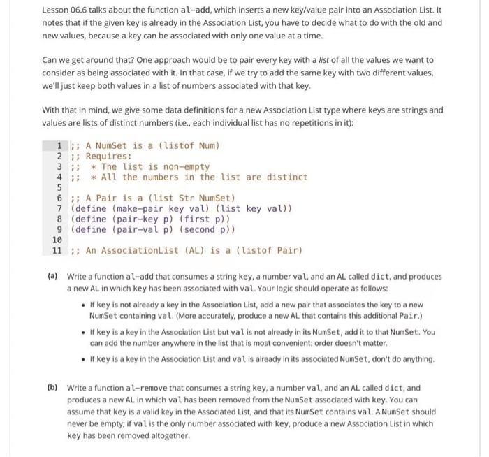 Solved Lesson 06.6 talks about the function al-add, which | Chegg.com