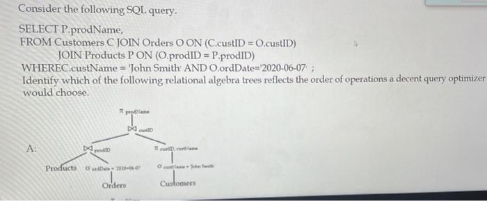 Solved Consider the following SQL query. SELECT P.prodName, | Chegg.com
