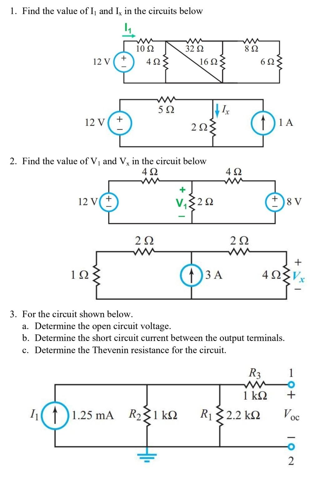 Solved 1. Find the value of I1 and Ix in the circuits below | Chegg.com