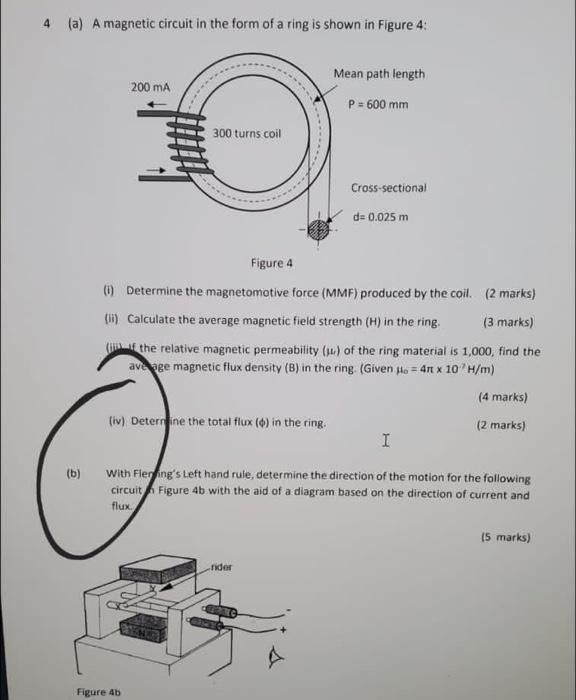 Solved 4 (a) A magnetic circuit in the form of a ring is | Chegg.com