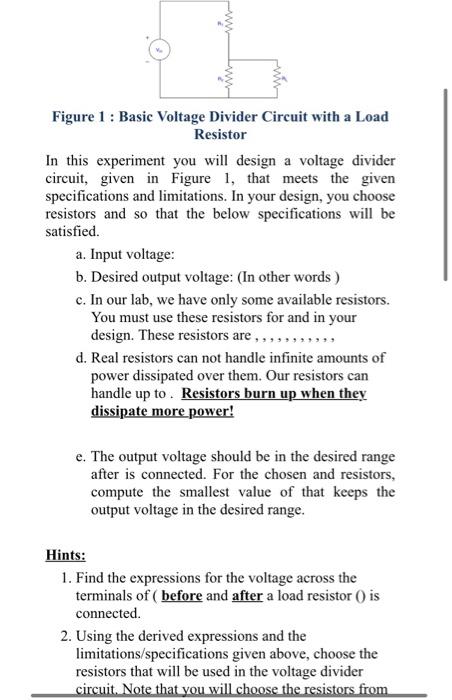 Solved Figure 1 : Basic Voltage Divider Circuit with a Load Circuit Diagram