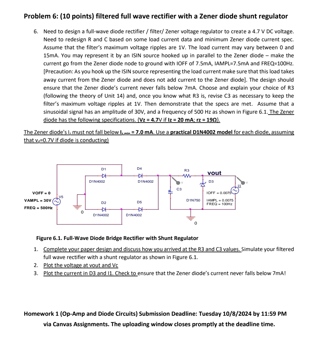 Solved Problem 6 (10 ﻿points) ﻿filtered full wave rectifier