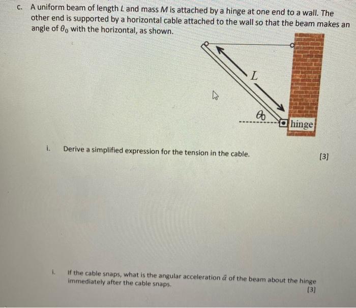 Solved c. A uniform beam of length L and mass M is attached | Chegg.com