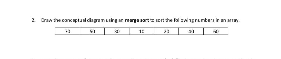 Solved 2. Draw the conceptual diagram using an merge sort to | Chegg.com