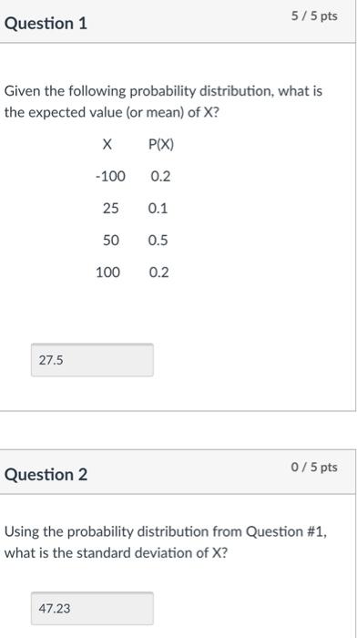 Solved Question 1 5/5 pts Given the following probability | Chegg.com