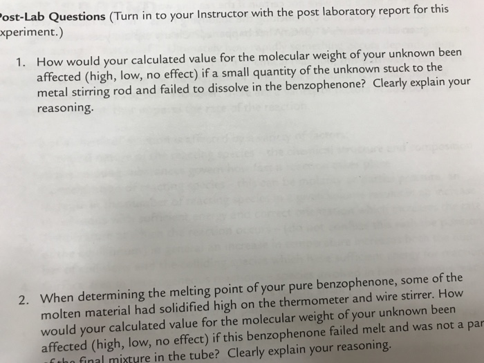 Post-Lab Questions (Turn in to your Instructor with | Chegg.com