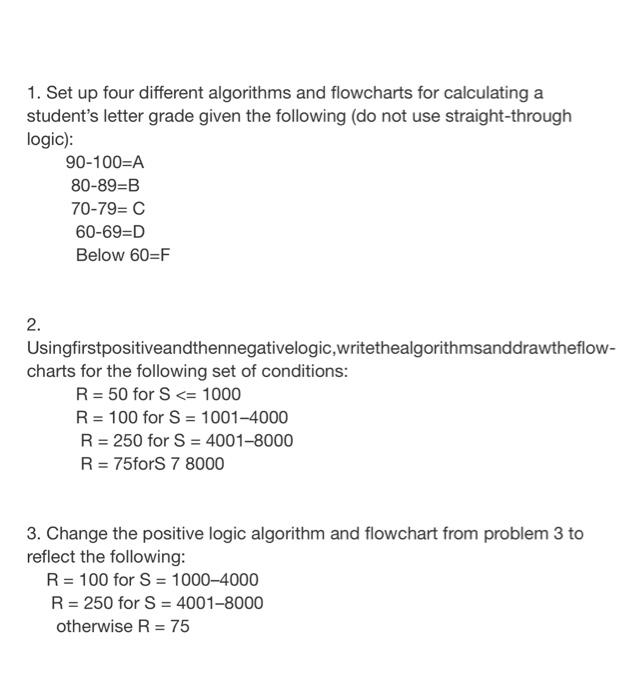 Solved 1. Set up four different algorithms and flowcharts | Chegg.com