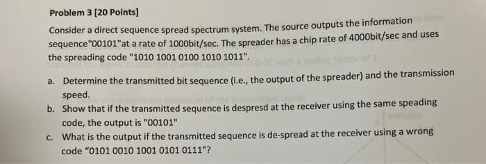 Solved Problem 3 [20 Points] Consider a direct sequence | Chegg.com