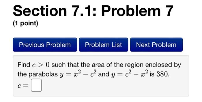 Solved Section 7.1: Problem 7 (1 point) Previous Problem | Chegg.com