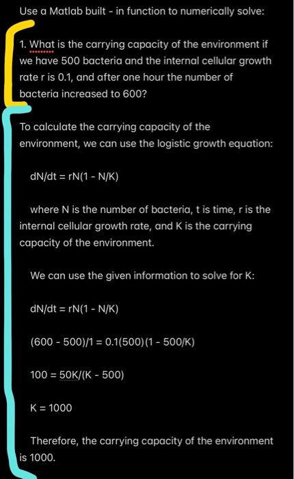 Solved Use a Matlab built - in function to numerically | Chegg.com