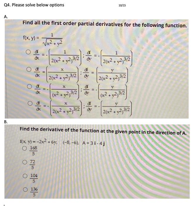 Solved Q4. Please Solve Below Options A. 10/15 Find All The | Chegg.com