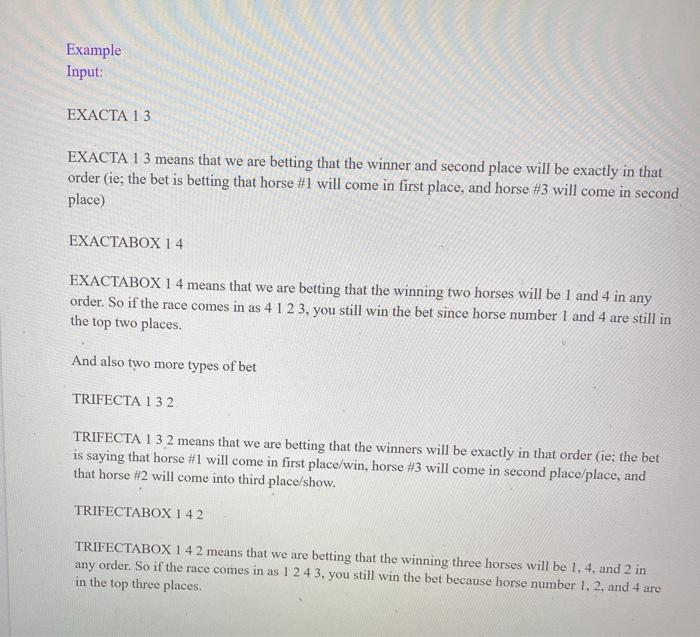 Solved Make a program that takes bets on horse races. There | Chegg.com