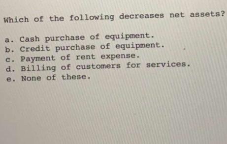 Solved Which of the following decreases net assets? a. Cash | Chegg.com