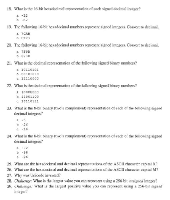 Solved 18. What is the 16-bit hexadecimal representation of | Chegg.com