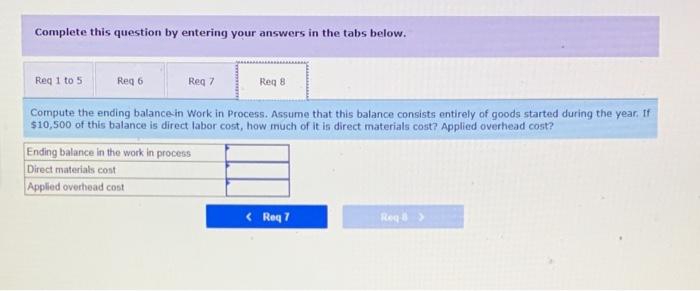 Complete this question by entering your answers in the tabs below.
Compute the ending balance-in Work in Process. Assume that