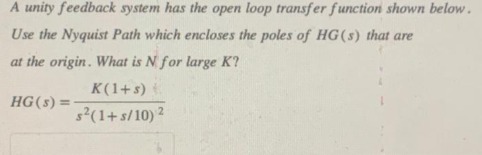 Solved A unity feedback system has the open loop transfer | Chegg.com