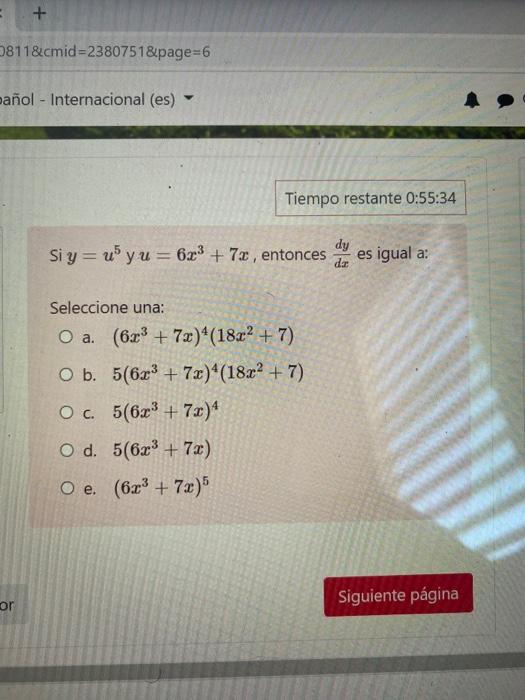 + 811&cmid=2380751&page=6 añol - Internacional (es) Tiempo restante 0:55:34 dy Siy= uyu=6x3 + 72, entonces es igual a: da Sel