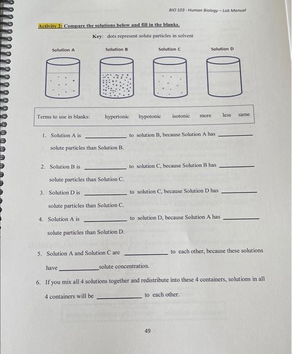 Solved BIO 103 Human BiologyLab Manual Activity 2 Compare