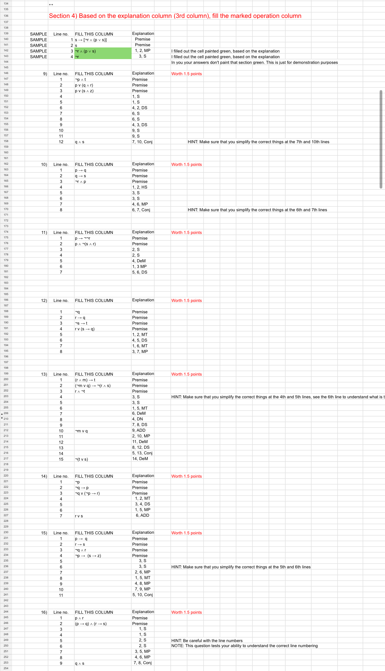 Section 4) ﻿Based on the explanation column (3rd | Chegg.com