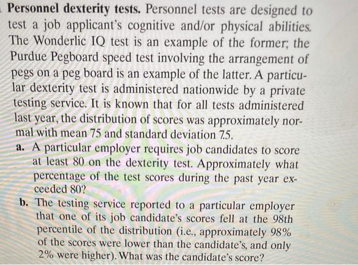 Solved Personnel dexterity tests. Personnel tests are | Chegg.com
