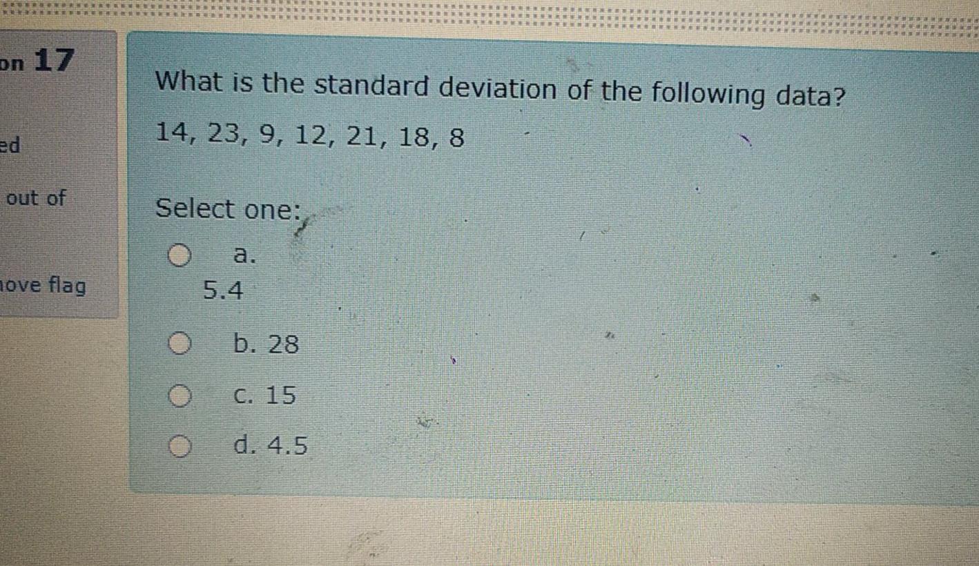 Solved on 17 What is the standard deviation of the following | Chegg.com