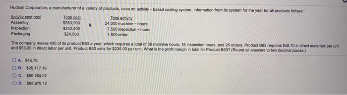 Solved Hudson Corporation, A Manufacturer Of A Variety Of | Chegg.com