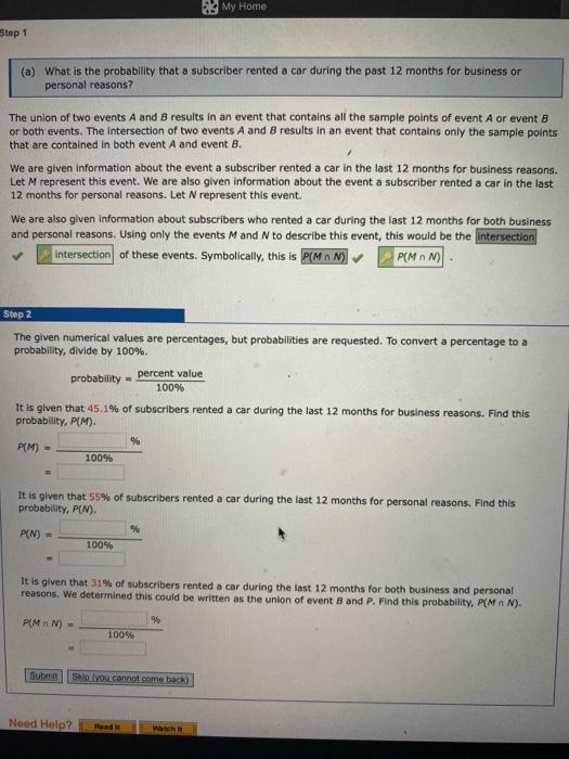 Solved My Home Step 1 (a) What Is The Probability That A 