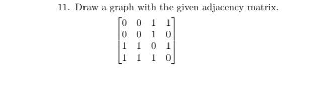 Solved 11. Draw a graph with the given adjacency matrix. Го | Chegg.com