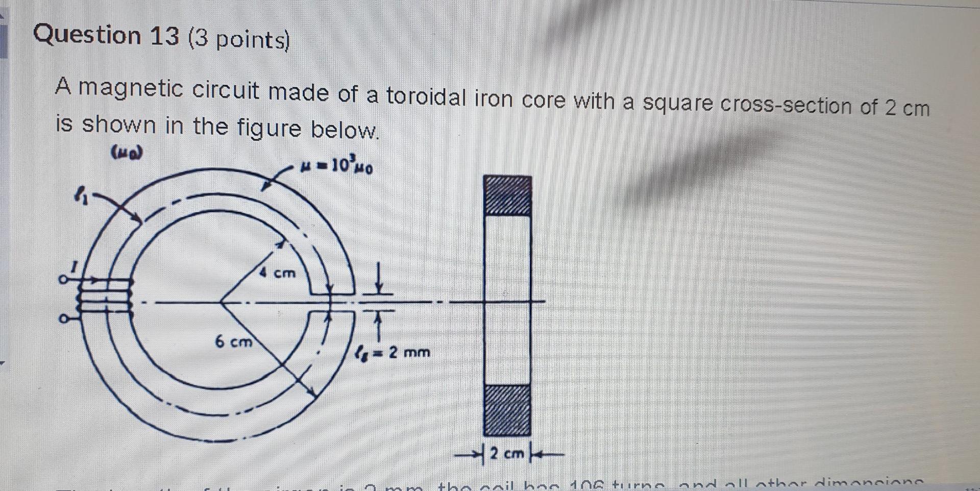 Solved Question 13 (3 points) A magnetic circuit made of a | Chegg.com