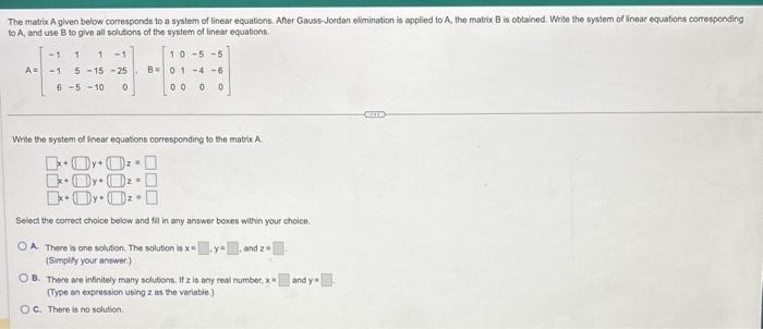 Solved Write the system of linear equations corresponding to | Chegg.com
